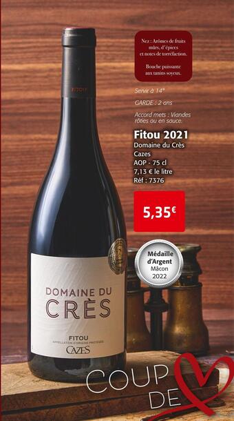 Colruyt Domaine du crès cazes fitou 2021 offre