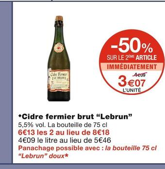Monoprix Lebrun cidre fermier brut offre