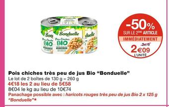 Monoprix Bonduelle pois chiches très peu de jus bio offre