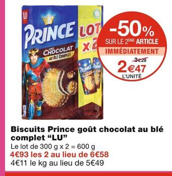 Monoprix Lu biscuits prince goût chocolat au blé complet offre