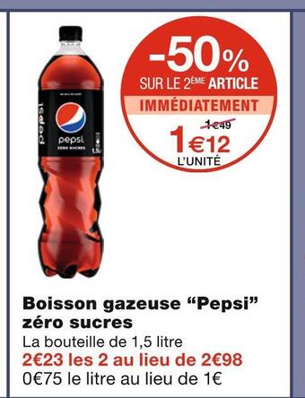 Monoprix Pepsi boisson gazeuse zéro sucres offre