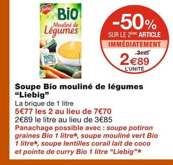 Monoprix Liebig soupe bio mouliné de légumes offre