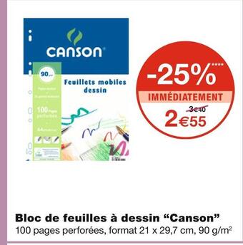 Monoprix Canson bloc de feuilles à dessin offre