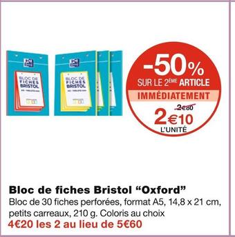 Monoprix Oxford bloc de fiches bristol offre