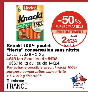 Monoprix Herta knacki 100% poulet conservation sans nitrite offre