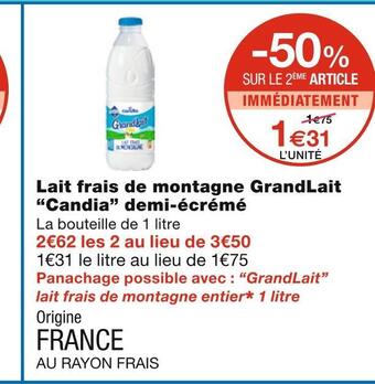 Monoprix Candia lait frais de montagne grandlait demi-écrémé offre