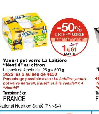 Monoprix Nestlé yaourt pot verre la laitière au citron offre