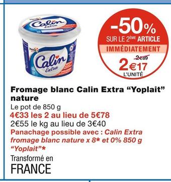 Monoprix Yoplait fromage blanc calin extra nature offre