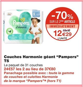 Monoprix Pampers couches harmonie géant t5 offre