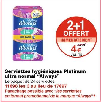Always serviettes hygiéniques platinum ultra normal