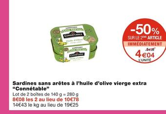 Connétable sardines sans arêtes à l’huile d’olive vierge extra