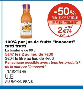Monoprix Innocent 100% pur jus de fruits tutti frutti offre