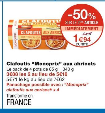 Monoprix Monoprix clafoutis aux abricots offre