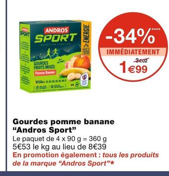 Monoprix Andros sport gourdes pomme banane offre