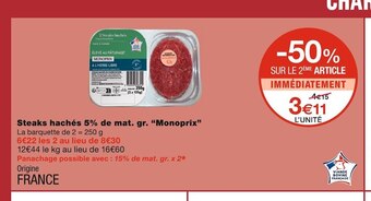 Monoprix Monoprix steaks hachés 5% de mat. gr offre