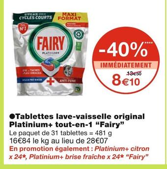 Monoprix Fairy tablettes lave-vaisselle original platinium+ tout-en-1 offre