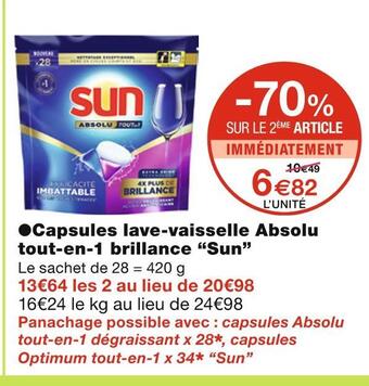 Monoprix Sun capsules lave-vaisselle absolu tout-en-1 brillance offre