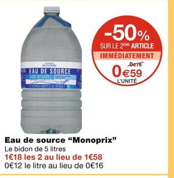 Monoprix Monoprix eau de source offre