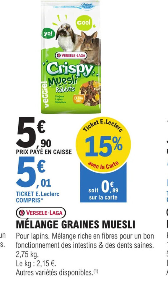 Promo MÉLANGE GRAINES MUESLI chez E.Leclerc Nos Animeux