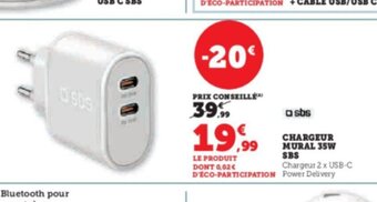 Super U CHARGEUR MURAL 35W SBS offre