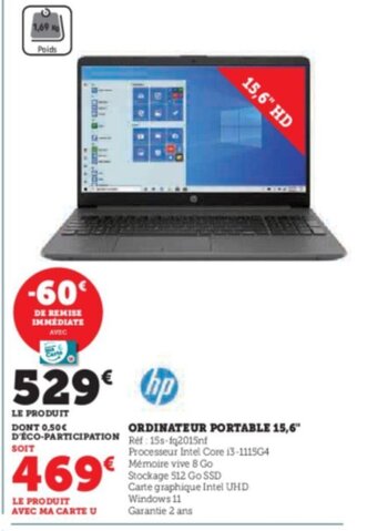 Super U ORDINATEUR PORTABLE 15,6 offre