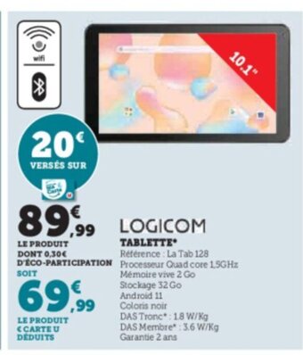 Super U LOGICOM TABLETTE offre