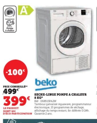 Super U SECHE-LINGE POMPE A CHALEUR 8 KG offre