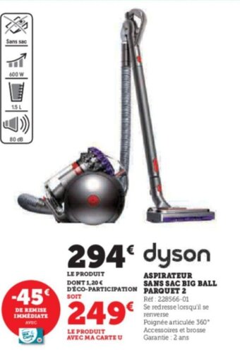 Super U ASPIRATEUR SANS SAC BIG BALL PARQUET 2 offre