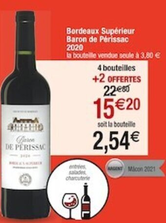 Cora x Carrefour Bordeaux Supérieur Baron de Périssac 2020 offre