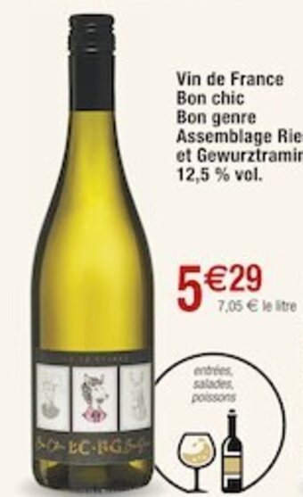 Cora x Carrefour Vin de France Bon chic Bon genre Assemblage Riesling et Gewurztraminer 12,5 % vol. offre