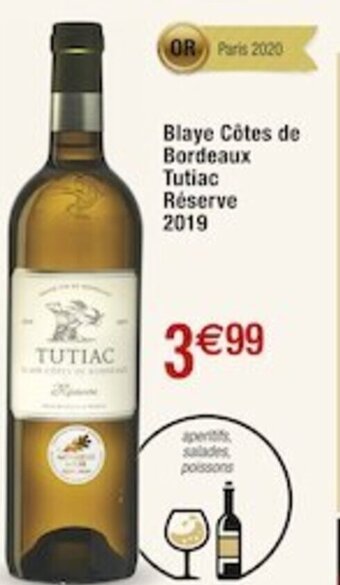 Cora Blaye Côtes de Bordeaux Tutiac Réserve 2019 offre
