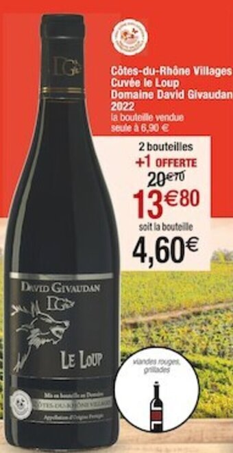 Cora x Carrefour Côtes-du-Rhône Villages Cuvée le Loup Domaine David Givaudan 2022 offre