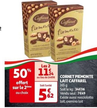Auchan CORNET PIEMONTE LAIT CAFFAREL offre