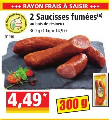 Norma 2 Saucisses fumées(a) offre