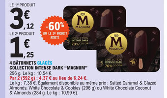 E.Leclerc Express 4 BÂTONNETS GLACÉS COLLECTION INTENSE DARK "MAGNUM" offre