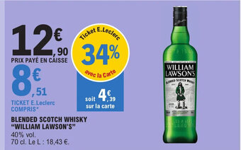 E.Leclerc Express BLENDED SCOTCH WHISKY "WILLIAM LAWSON'S" 40% vol. offre