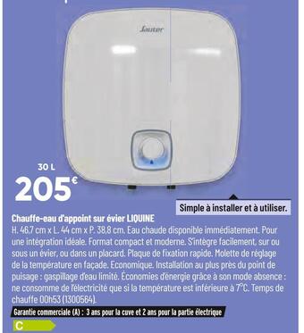Bricorama Sauter chauffe-eau d'appoint sur évier liquine offre