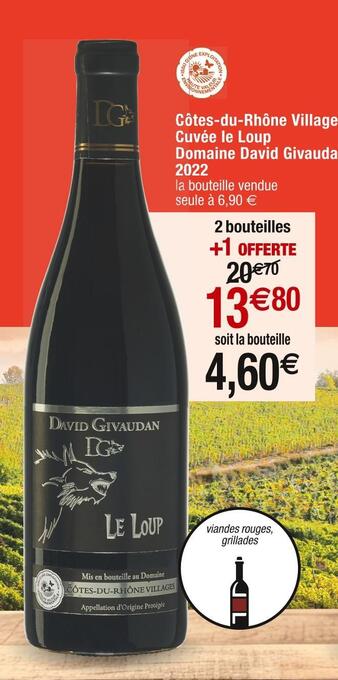 Cora x Carrefour Domaine david givaudan côtes-du-rhône villages cuvée le loup 2022 offre