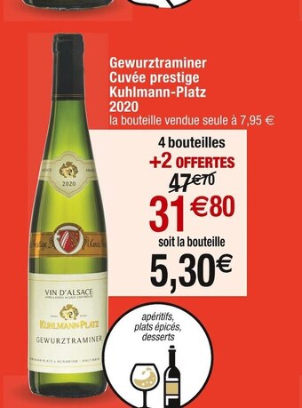 Cora x Carrefour Kuhlmann-platz gewurztraminer cuvée prestige 2020 offre