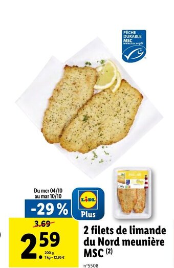 Lidl 2 filets de limande du Nord meunière offre