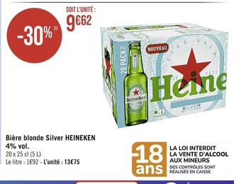 Casino Supermarchés Heineken bière blonde silver 4% vol offre