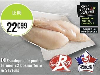 Casino Supermarchés Casino terre & saveurs escalopes de poulet fermier x2 offre