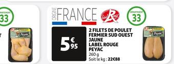 Auchan Supermarché Peyac 2 filets de poulet fermier sud ouest label rouge offre