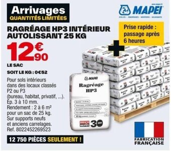 Brico Dépôt RAGRÉAGE HP3 INTÉRIEUR AUTOLISSANT 25 KG offre