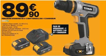 Brico Dépôt PERCEUSE VISSEUSE 18 V + 2 BATTERIES 2 AH +1 CHARGEUR offre