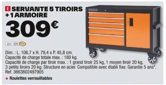 Brico Dépôt SERVANTE 5 TIROIRS +1 ARMOIRE offre