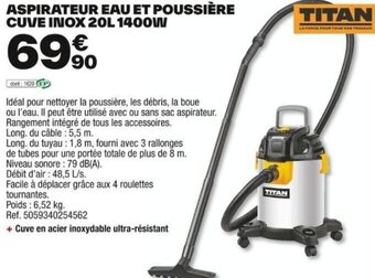 Brico Dépôt ASPIRATEUR EAU ET POUSSIÈRE CUVE INOX 20L 1400W offre