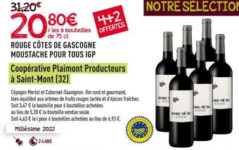 Frais d'ici Coopérative plaimont producteurs à saint-mont (32) rouge côtes de gascogne moustache pour tous igp offre