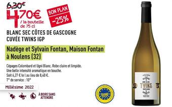 Frais d'ici Nadège et sylvain fontan, maison fontan à noulens (32) blanc sec côtes de gascogne cuvée twins igp offre