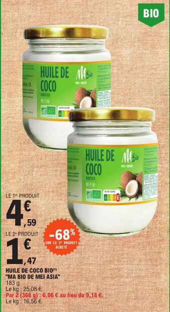 E.Leclerc HUILE DE COCO BIO(¹) "MA BIO DE MEI ASIA" offre